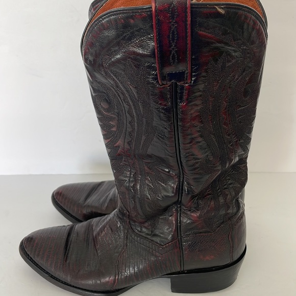 Dan Post Leather Western Boots Black Cherry Size 8D Teju Lizard - Picture 1 of 8